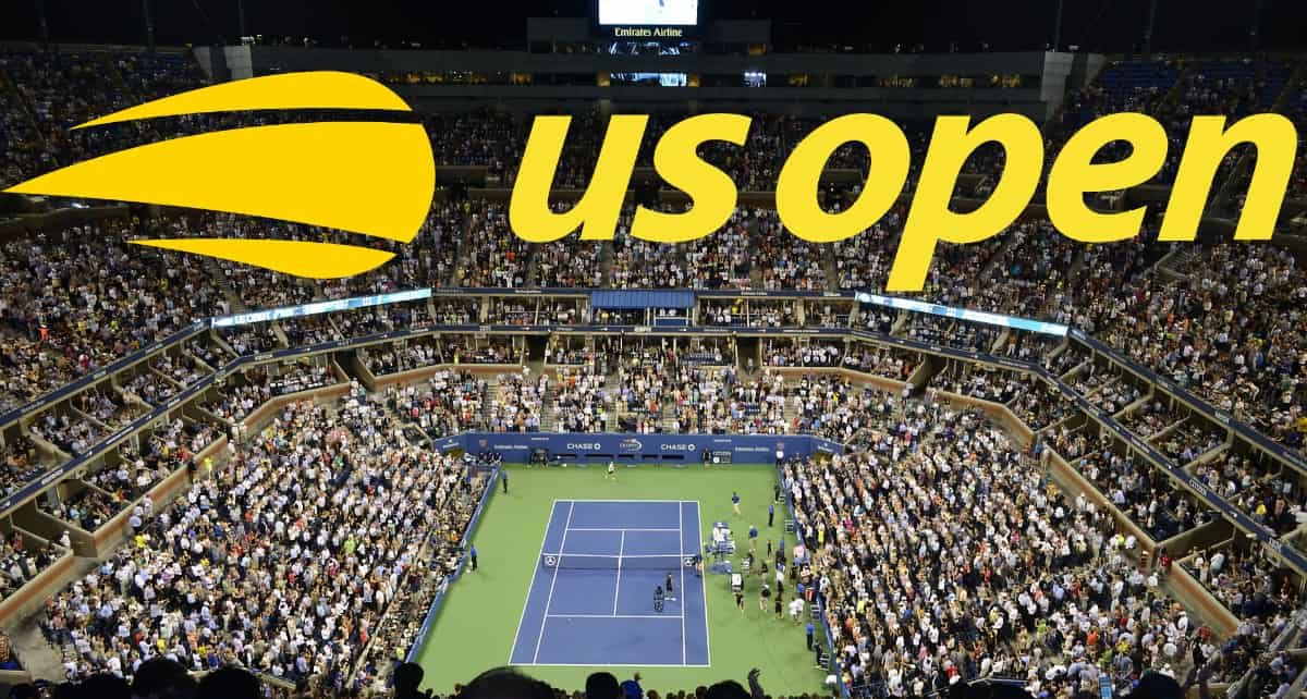 The US Open tennis tournament 2 US Open tennis tournament logo and court - Grans Slam tournaments